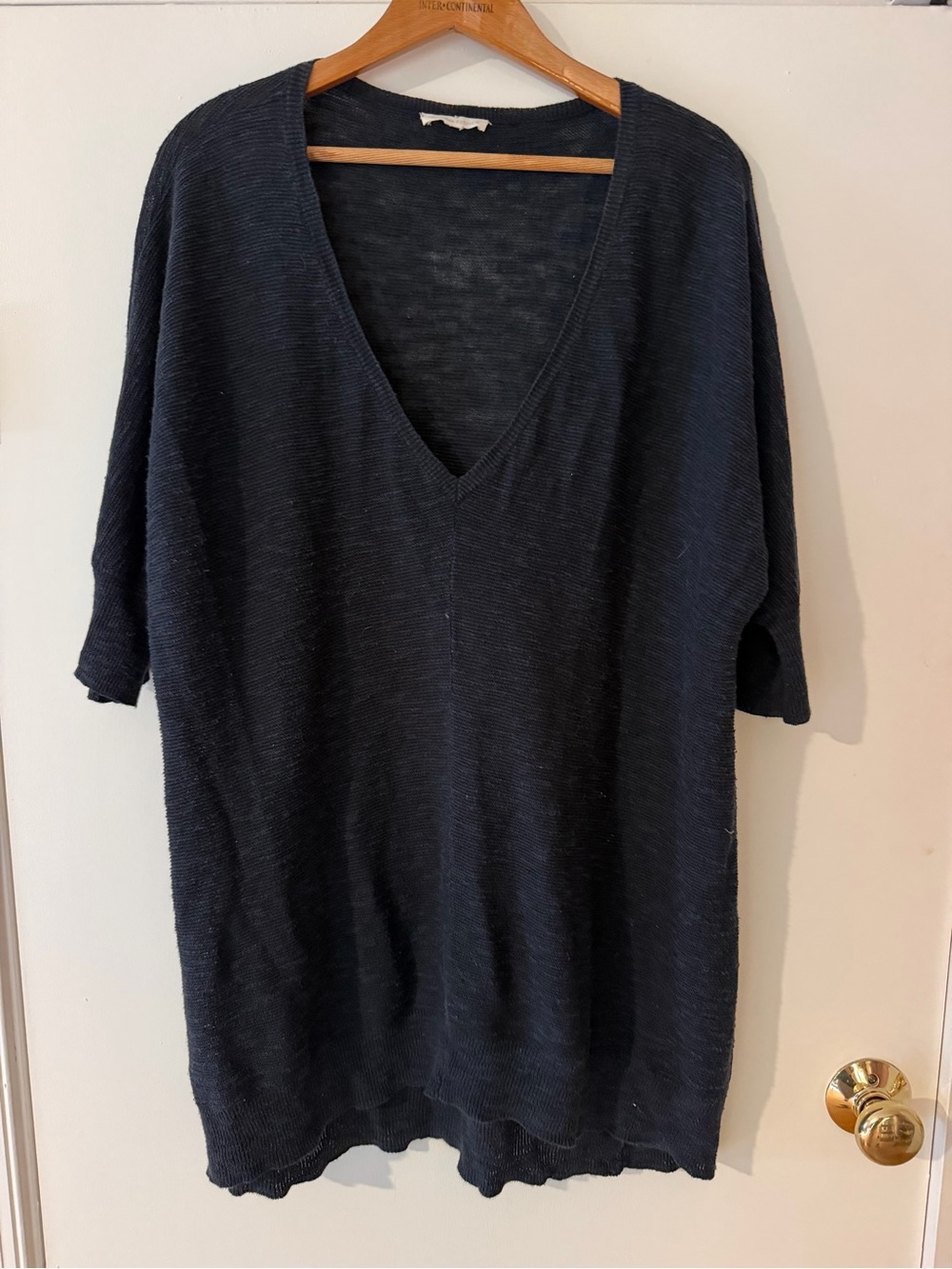 Eileen Fisher Deep V-Neck Navy Oversized Sweater